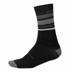 Endura Chaussettes à Rayures En Mérinos BaaBaa - Noir Mat