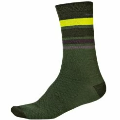 Endura Chaussettes à Rayures BaaBaa Merino - Vert Forêt