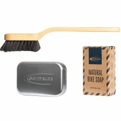 Schwalbe Natural Bike Soap Starter Set Savon, Boîte En Métal Et Brosse De Nettoyage